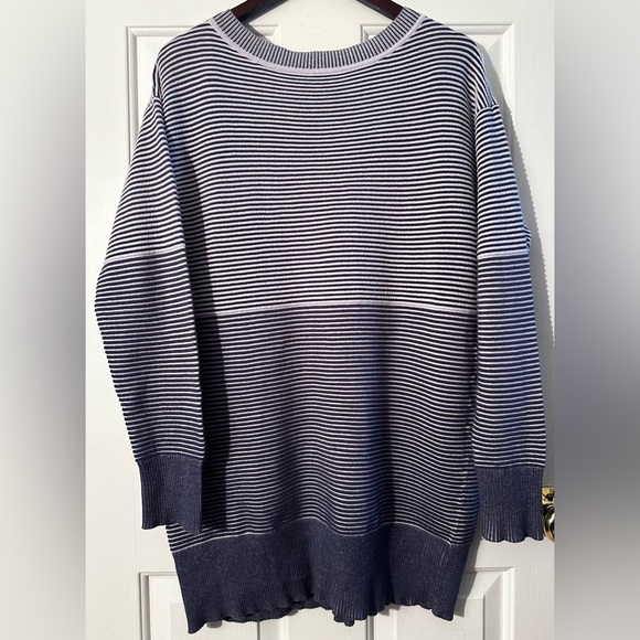 ANTHROPOLOGIE Daily Practice SM White Blue Striped SOFT Knit Sweater Dress Tunic - Picture 5 of 12